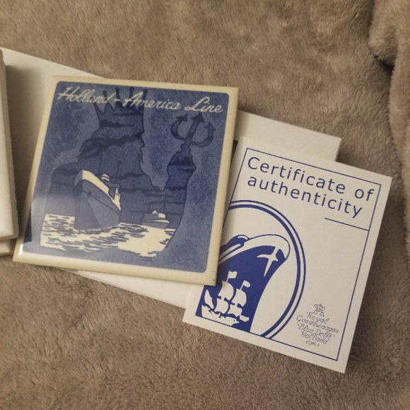 HOLLAND AMERICA CRUISE LINE CERAMIC TILE CORK COASTER WITH 1 COA & BOX - Picture 3 of 5